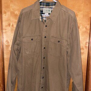 LL Bean Long Sleeve Work Flannel Brown Men's XL 100% Cotton